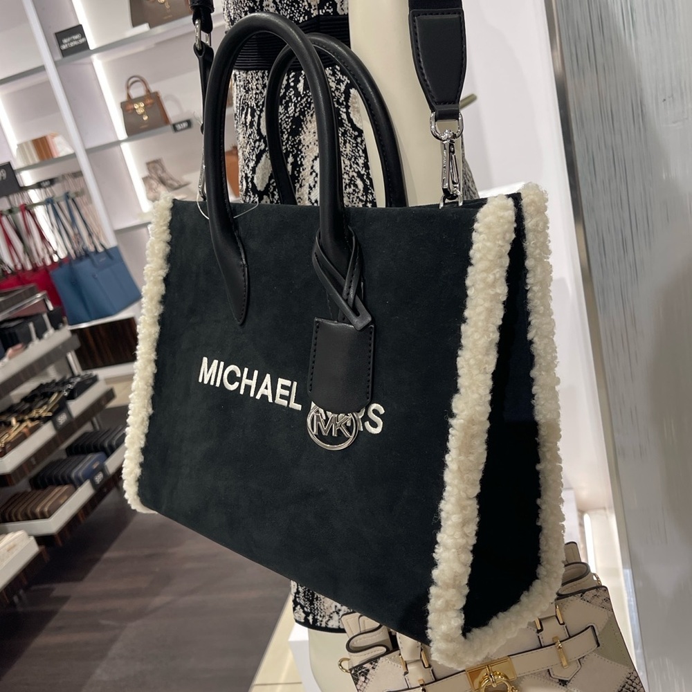 MICHAEL KORS Mirella Medium Suede and Faux Shearling Tote Bag
Black 
NWT - Picture 11 of 16
